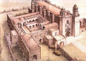 Drawing of the monastery in Tepoztlan